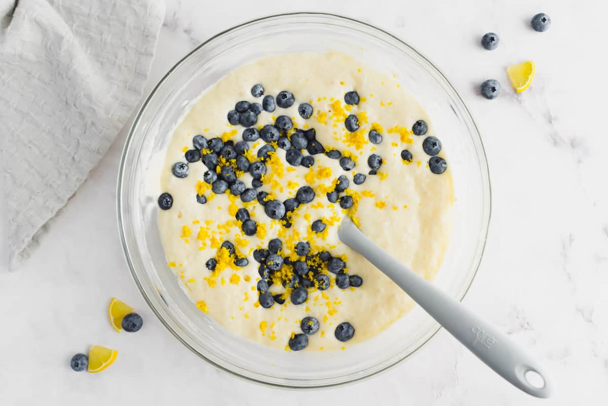 Lemon pancake batter with blueberries.