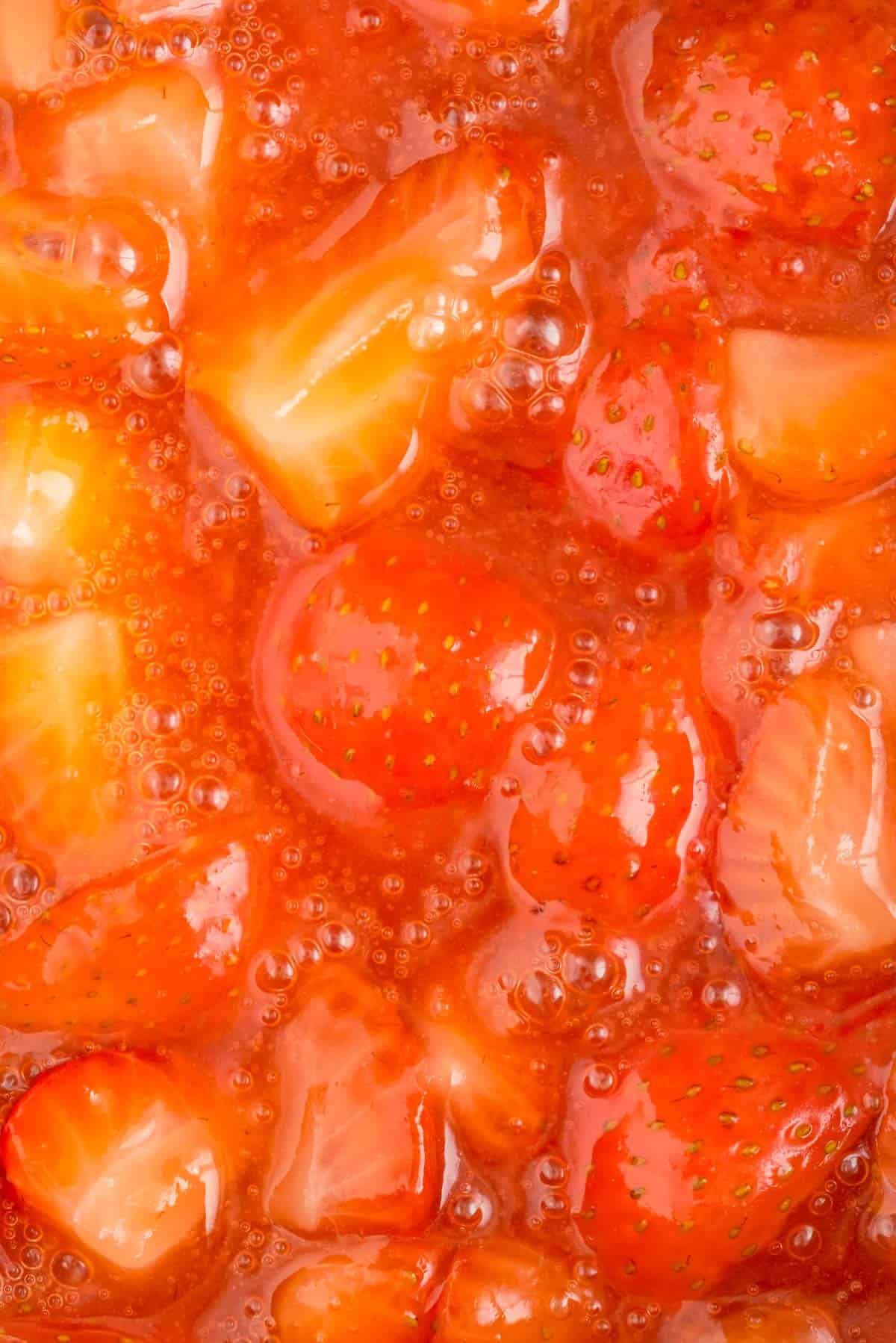 Close up of strawberry sauce.