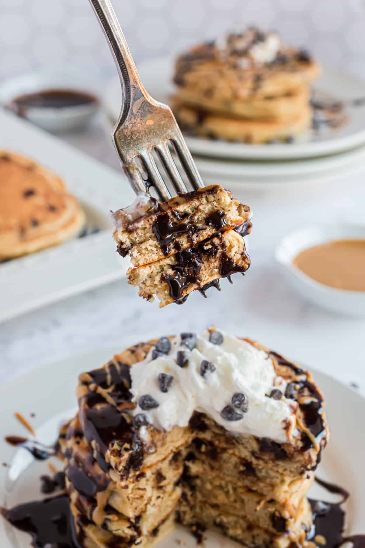 Pancakes on a fork.