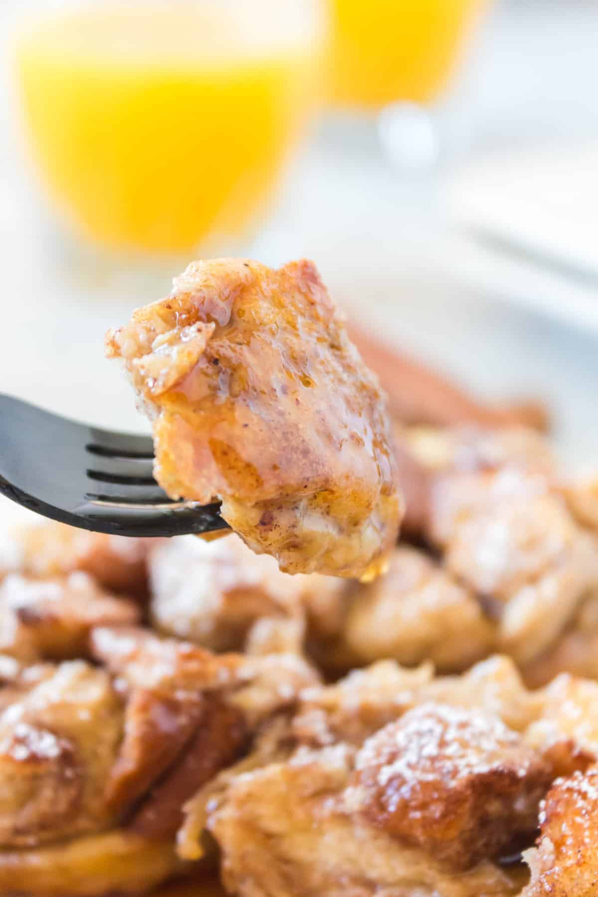 French toast muffin on a fork.