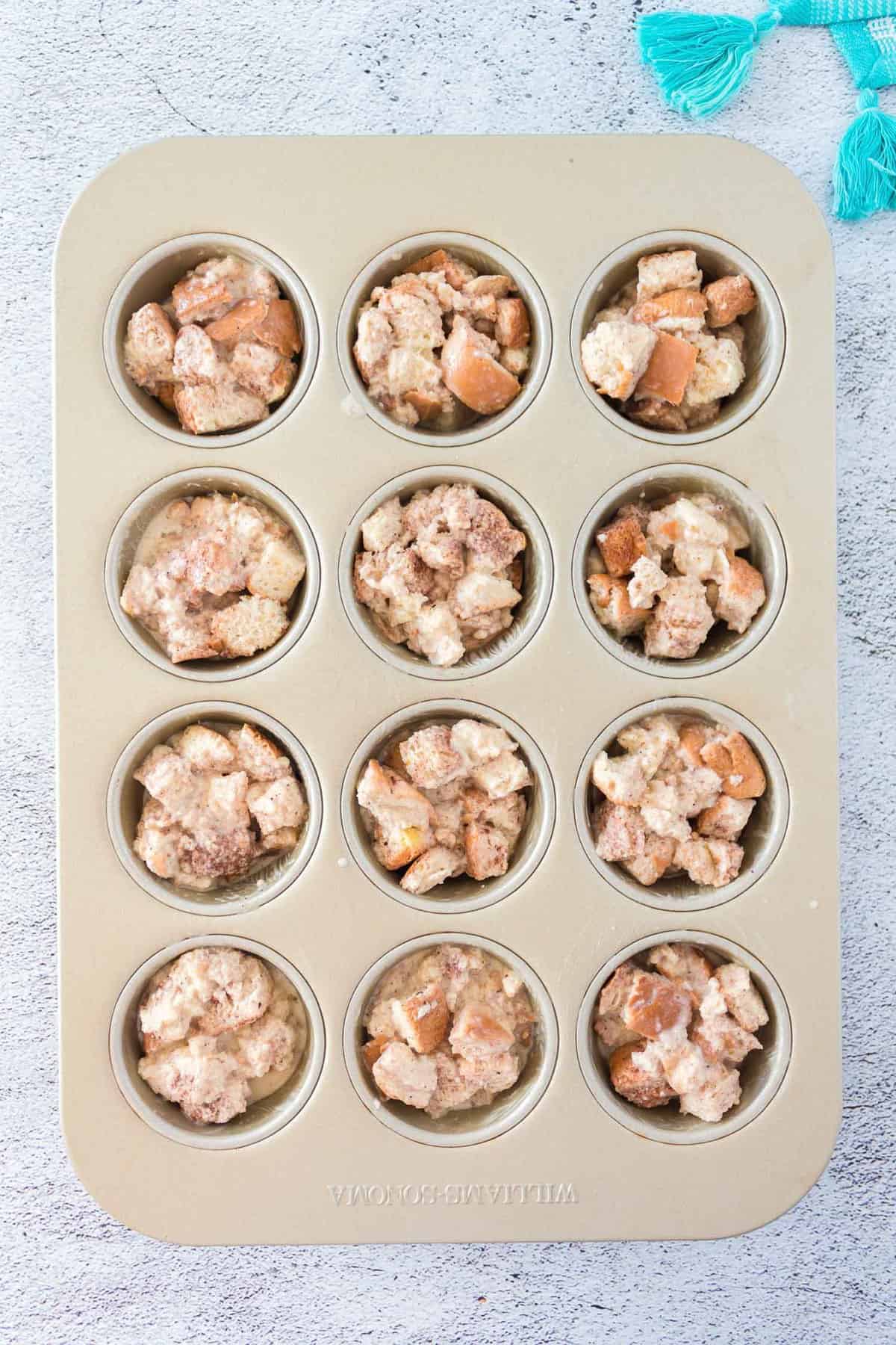 Unbaked french toast muffins.