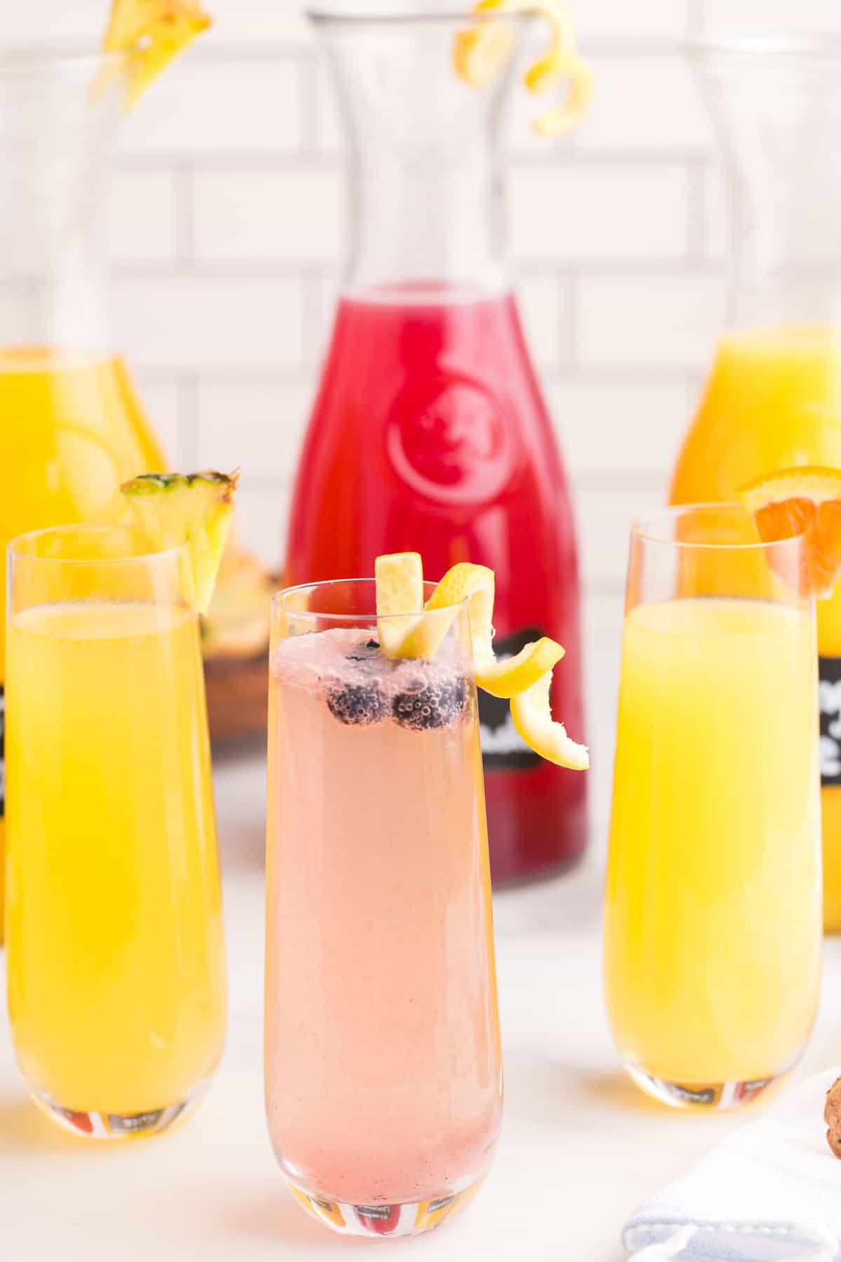 Close up view of three different types of mimosas.