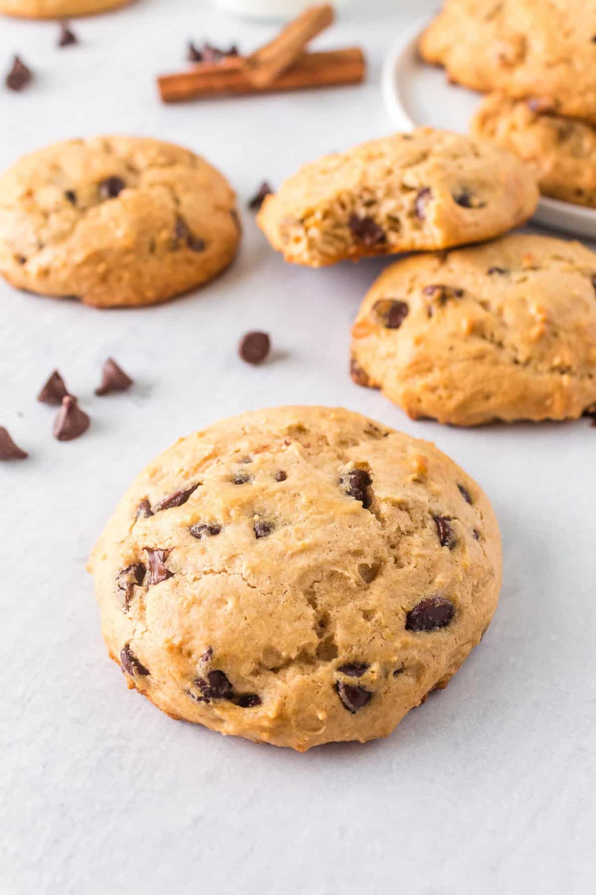 Fluffy thick chocolate chip cookie.