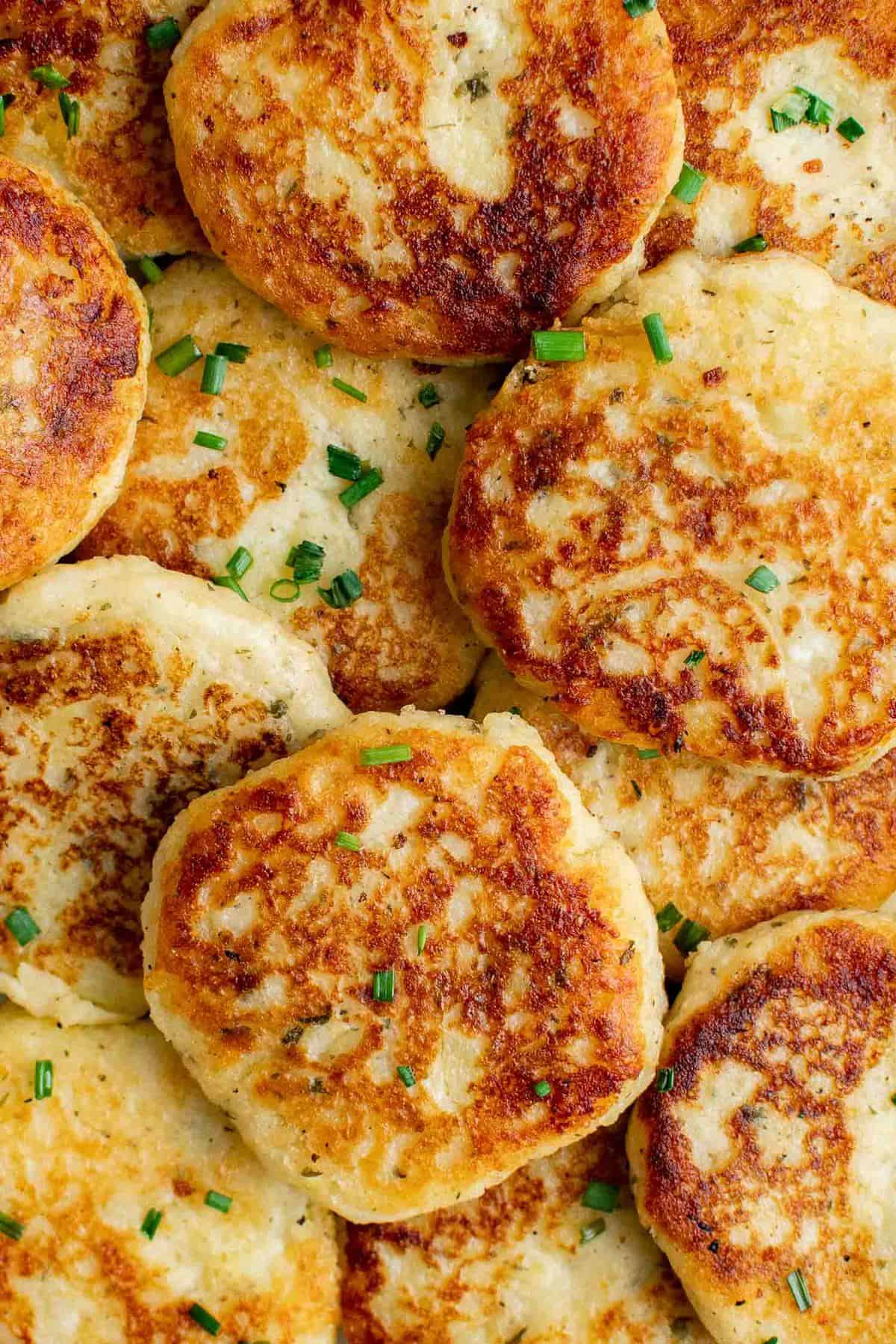 Close up of crispy potato pancakes.
