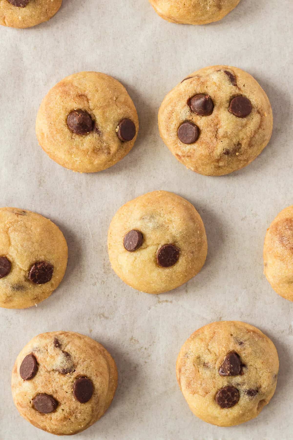 Baked cookies on sheet pan.