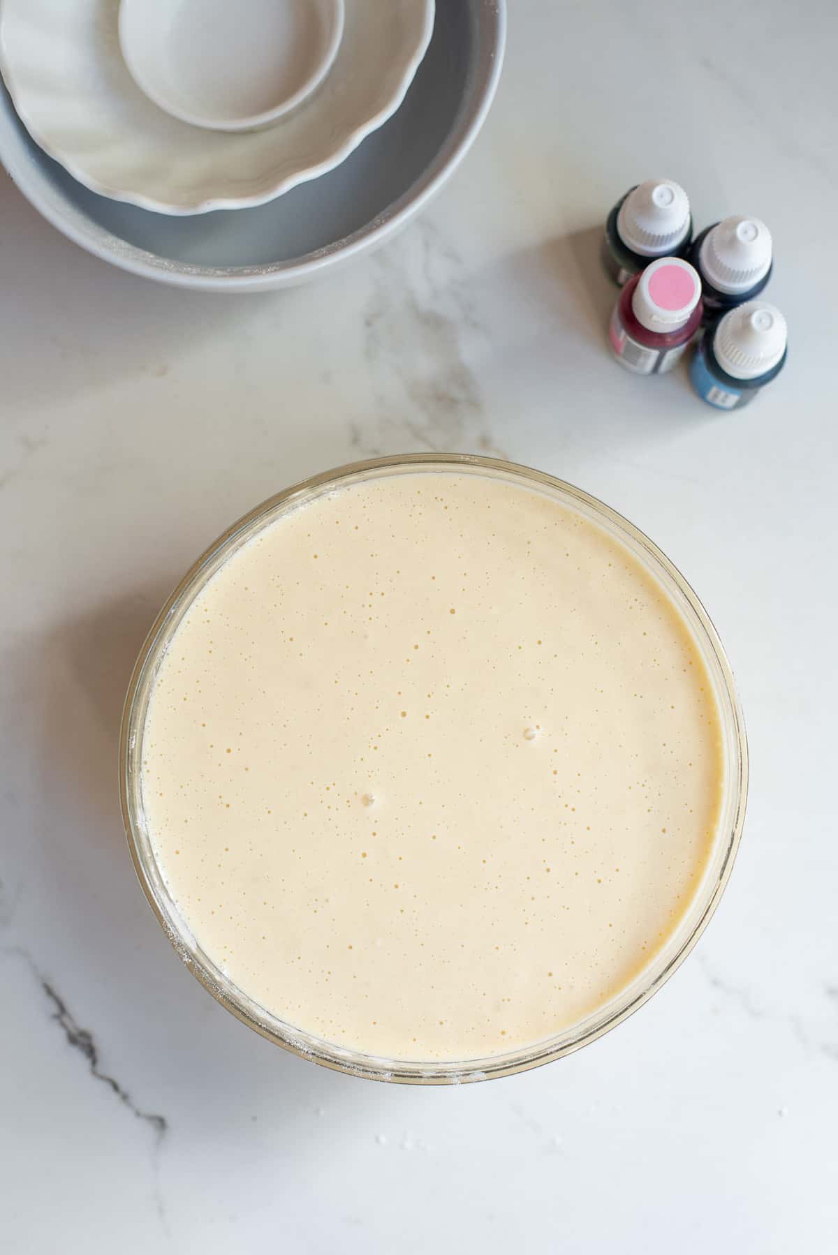 Pancake batter in a large mixing bowl.