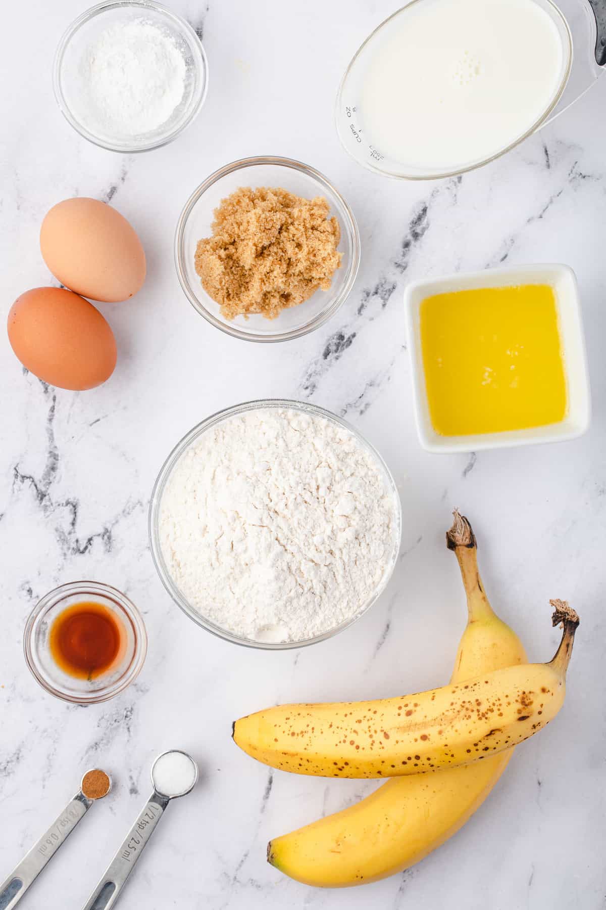 Ingredients needed for recipe including bananas.