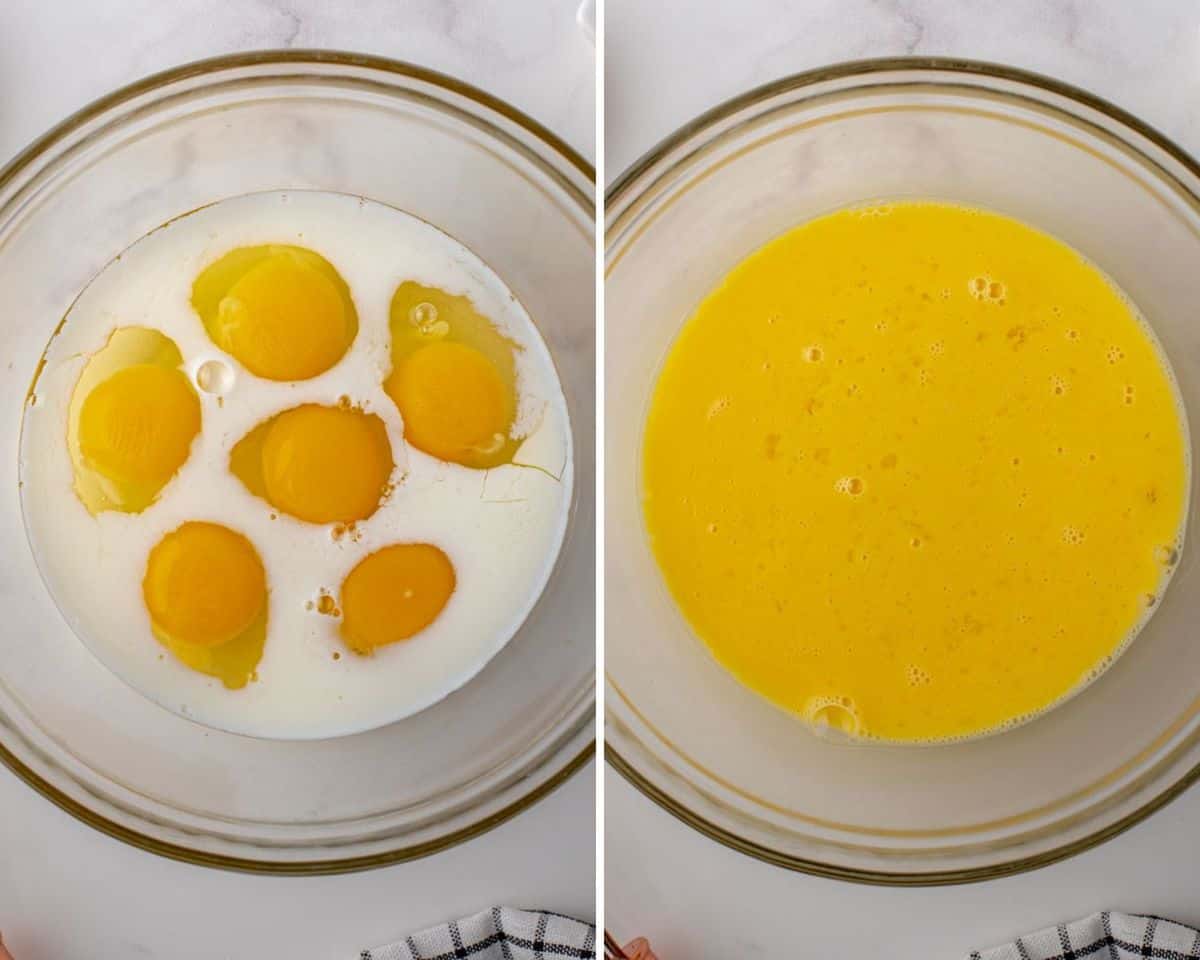 Eggs before and after being scrambled.