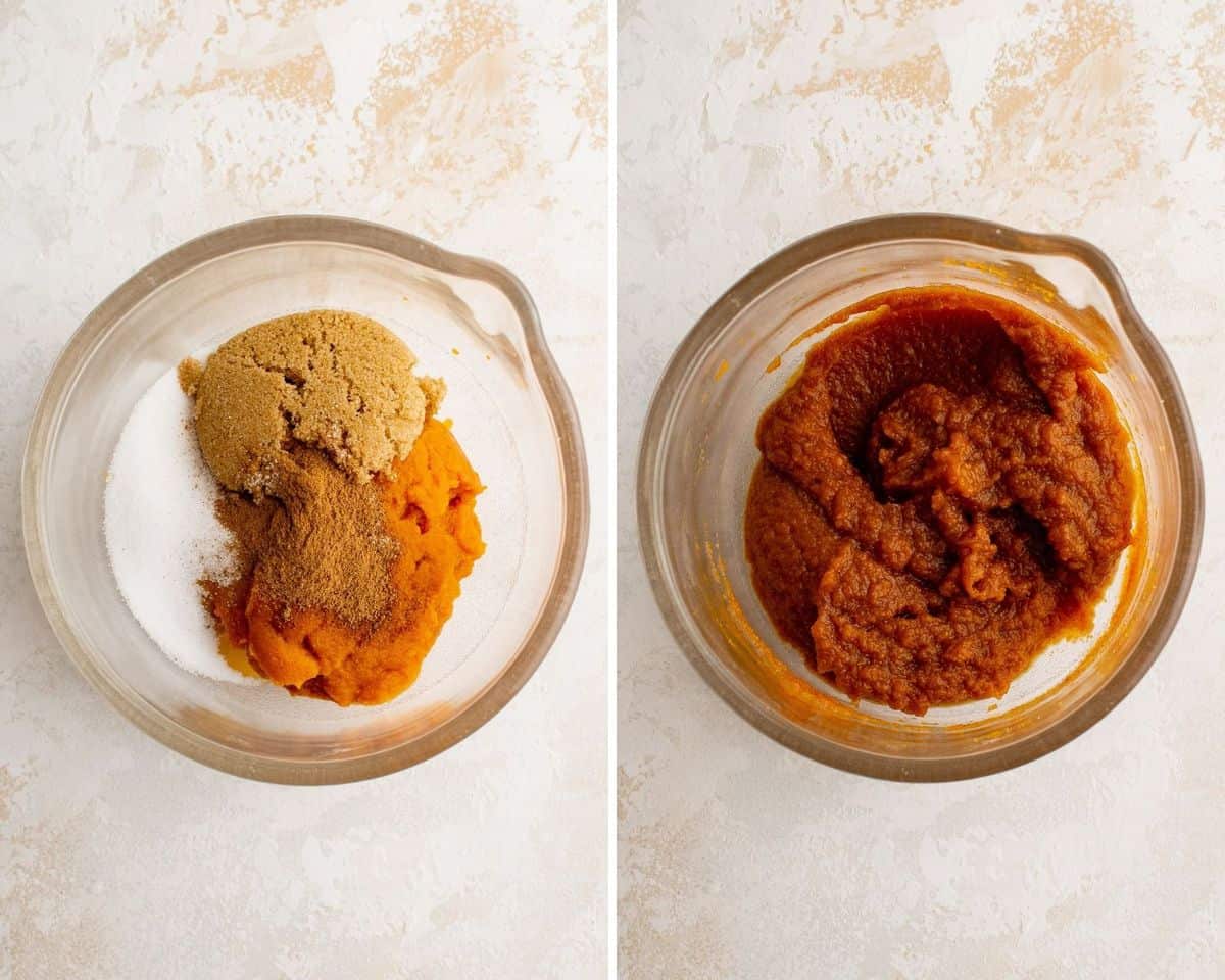 Filling ingredients before and after being mixed.