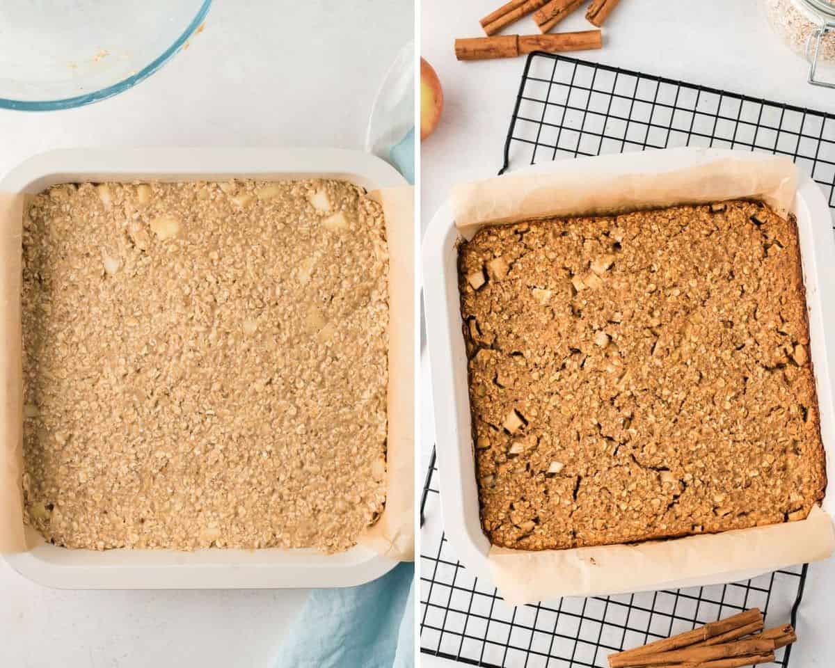 Oatmeal before and after being baked.