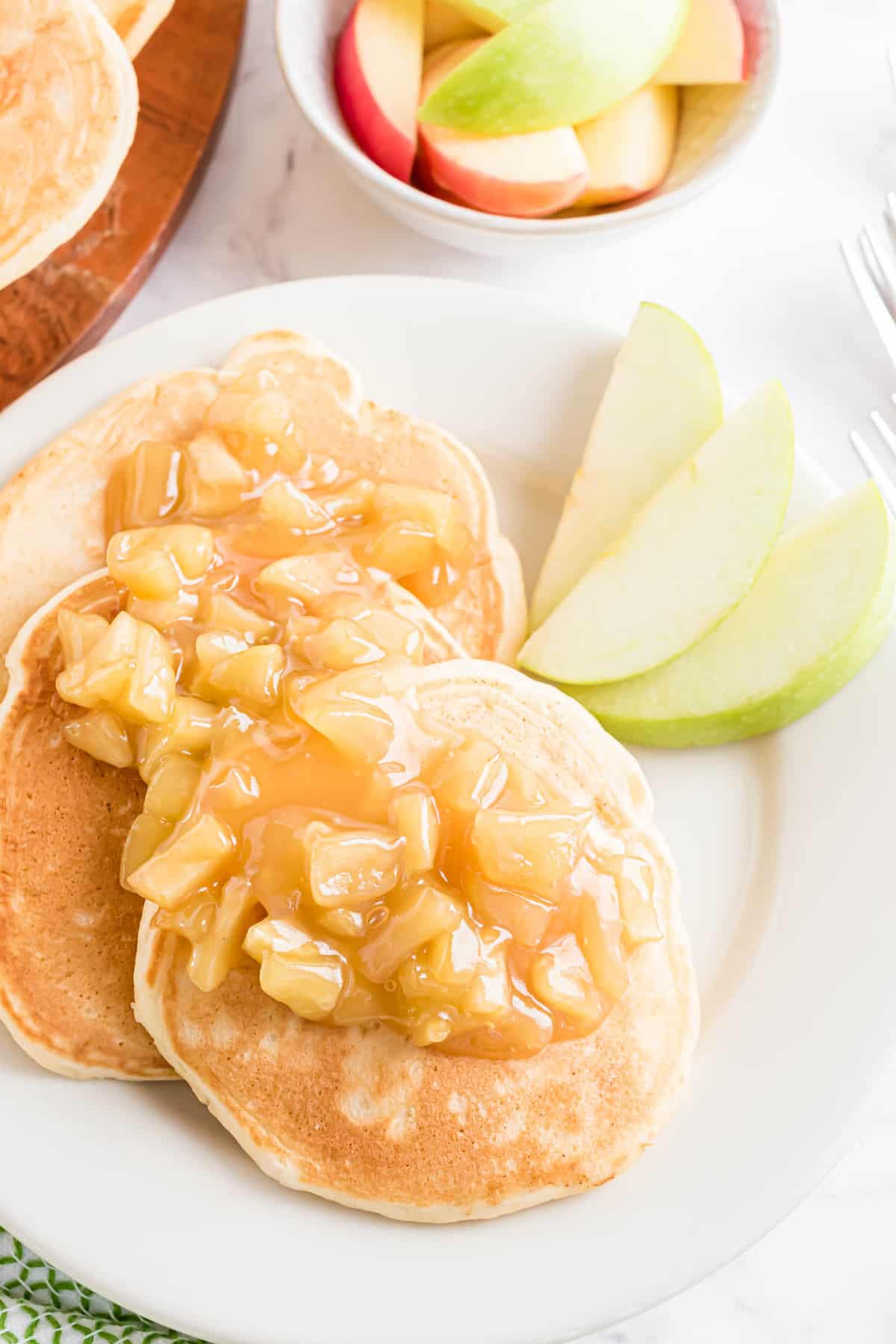 Pancakes with caramel apple sauce.
