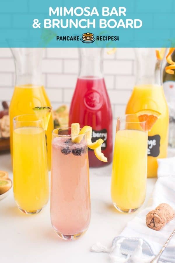 Mimosas, text overlay reads "mimosa bar and brunch board."