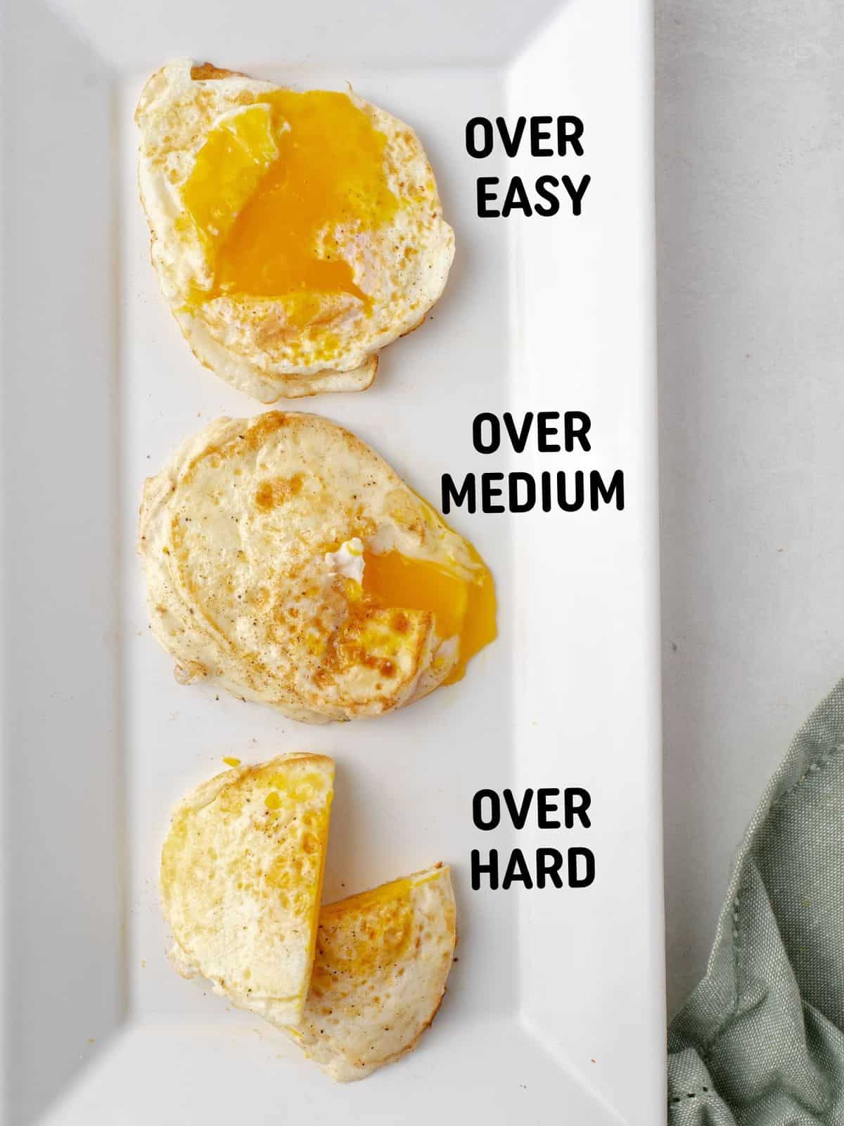 Labeled image showing three different egg preparations.