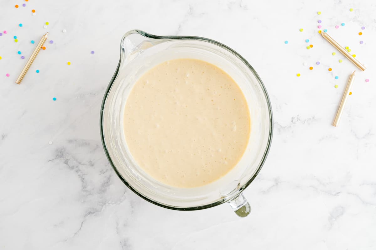 Pancake batter in batter bowl.