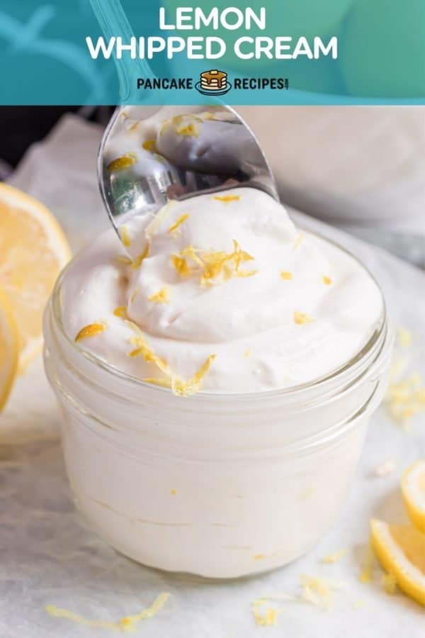 Whipped cream, text overlay reads "lemon whipped cream."