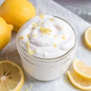 Lemon whipped cream in a small jar.