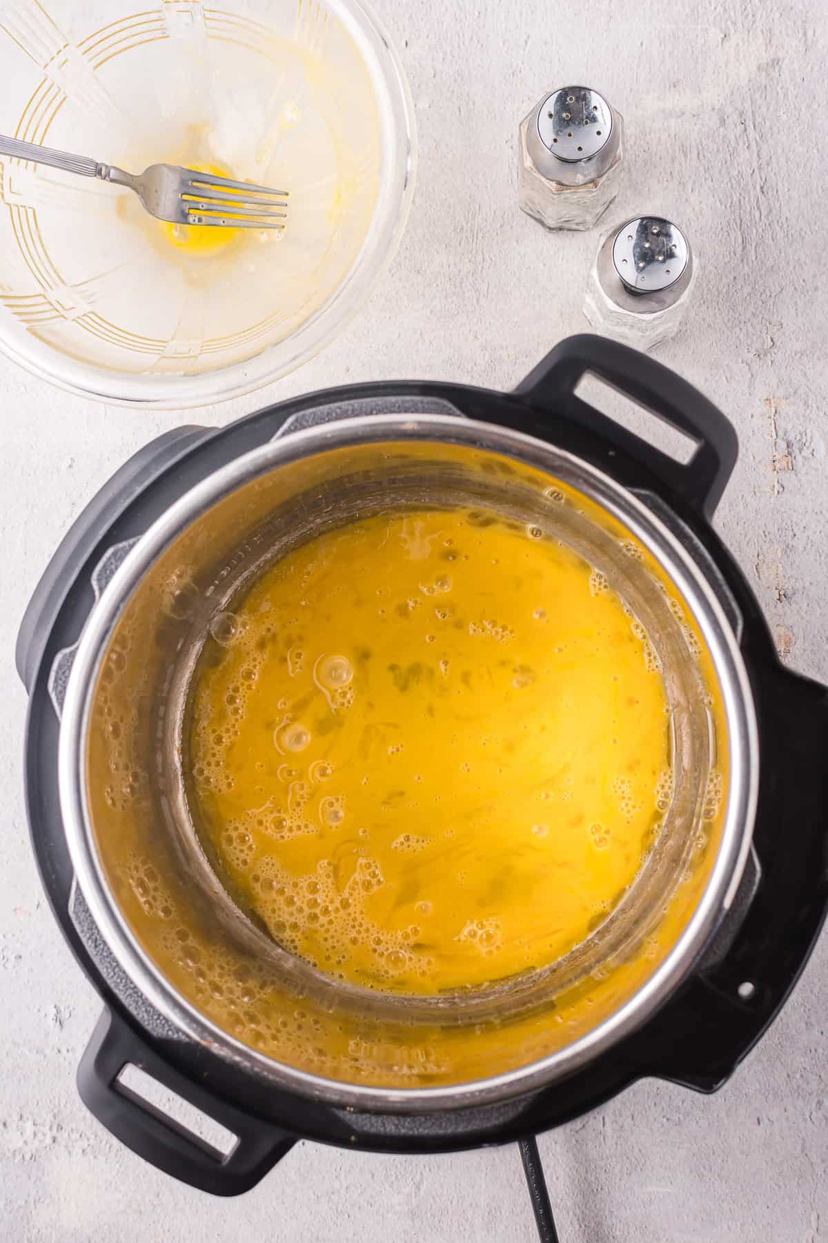 Uncooked eggs in instant pot.