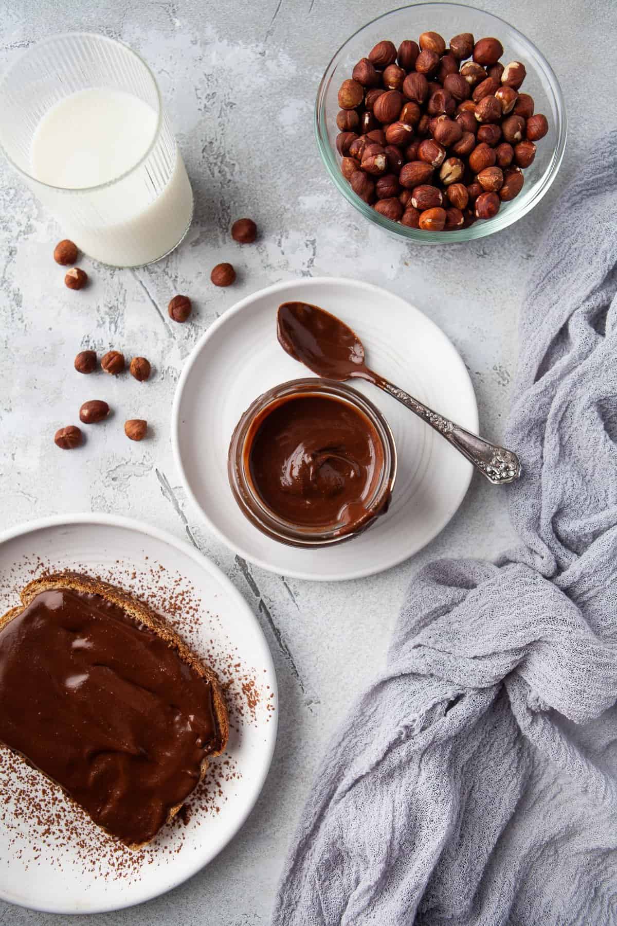 Nutella in a jar and on toast.