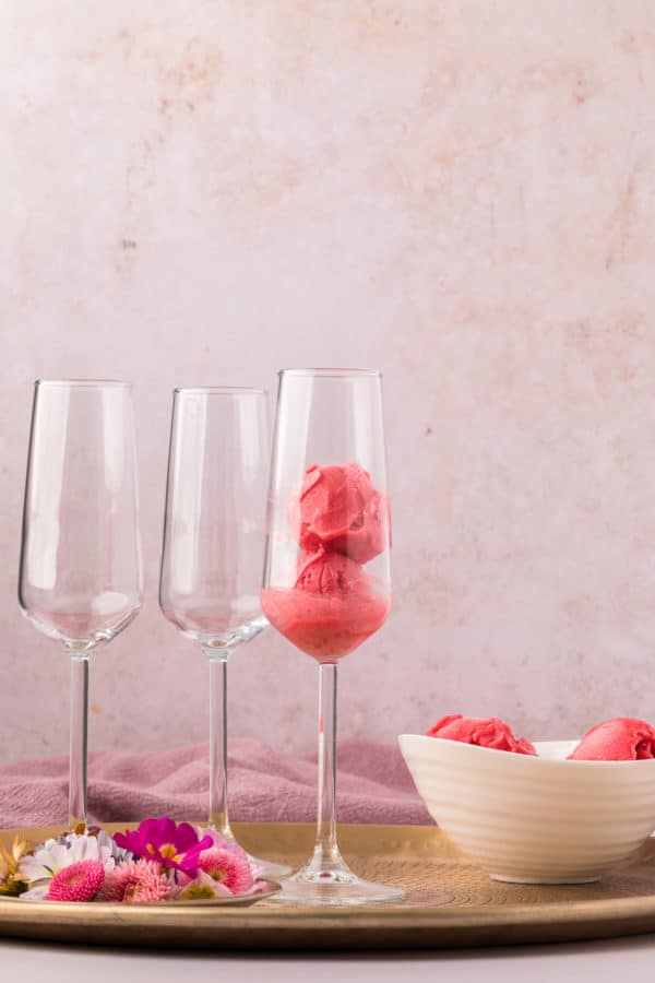 Sorbet in a champagne flute.