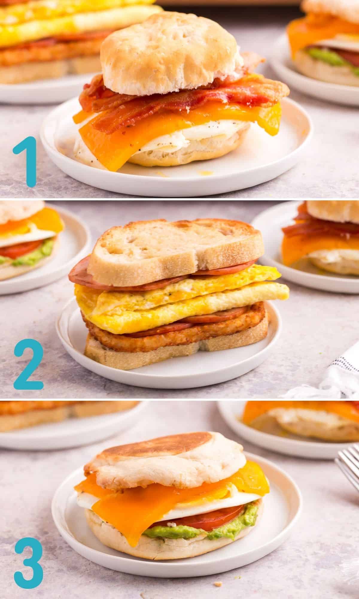 Three varieties of egg sandwiches.