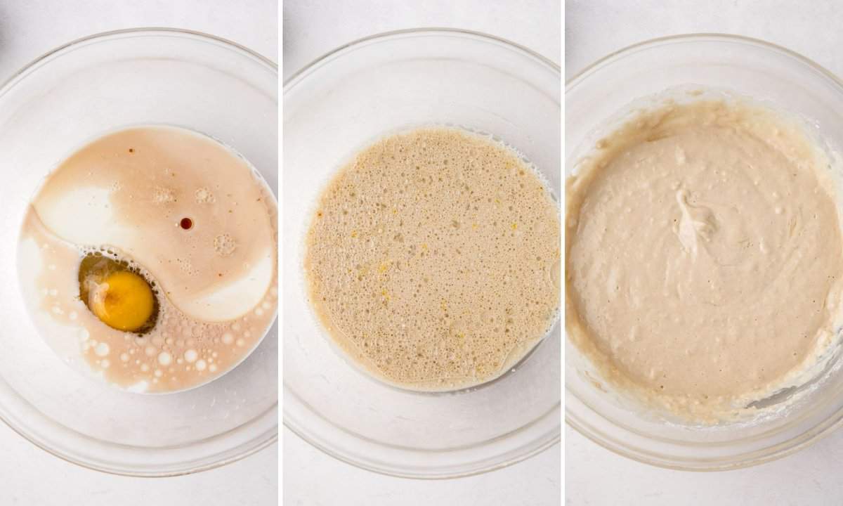 Three steps to make brown sugar pancake batter.