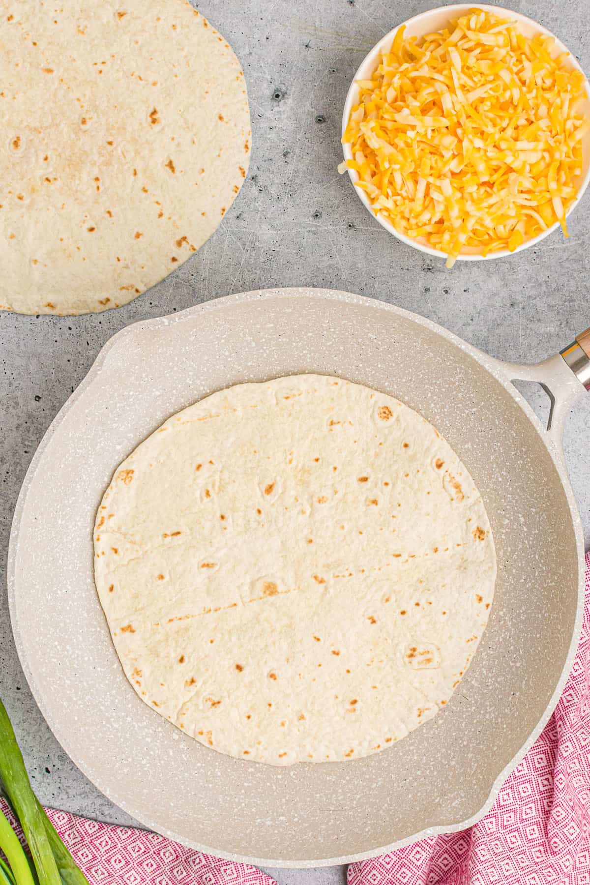 Tortilla in pan.