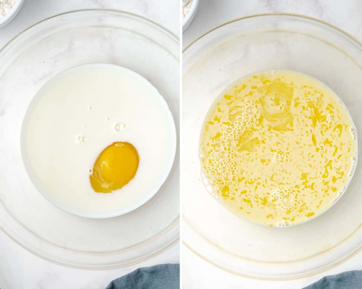Wet ingredients before and after mixing.