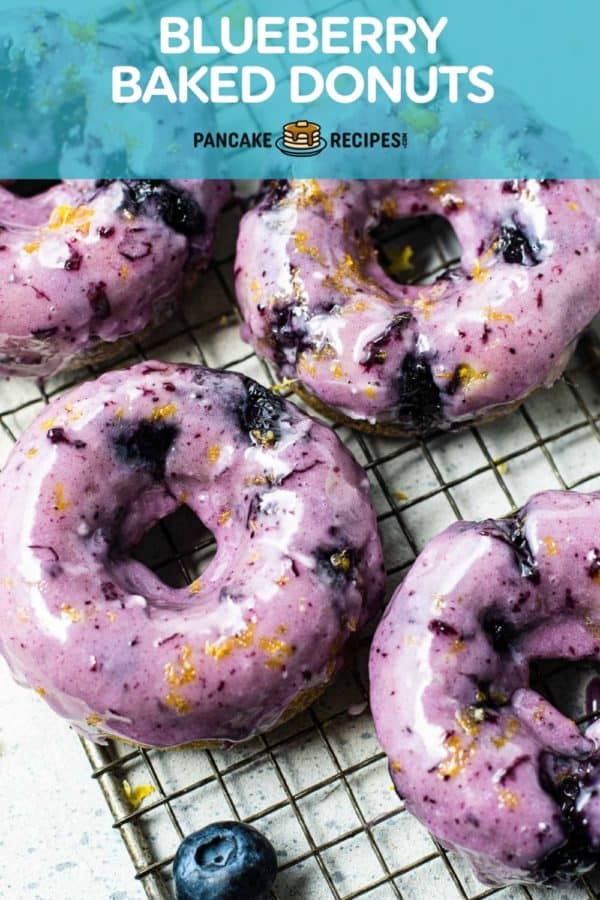 Donuts, text overlay reads "blueberry baked donuts."
