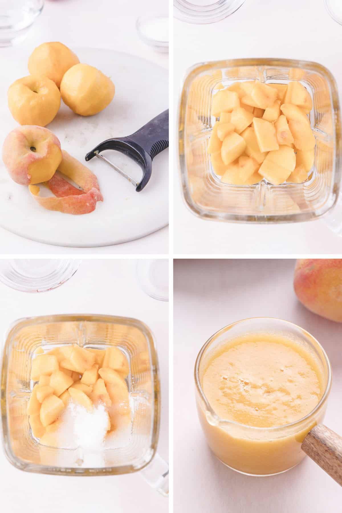 Four steps to making peach puree.