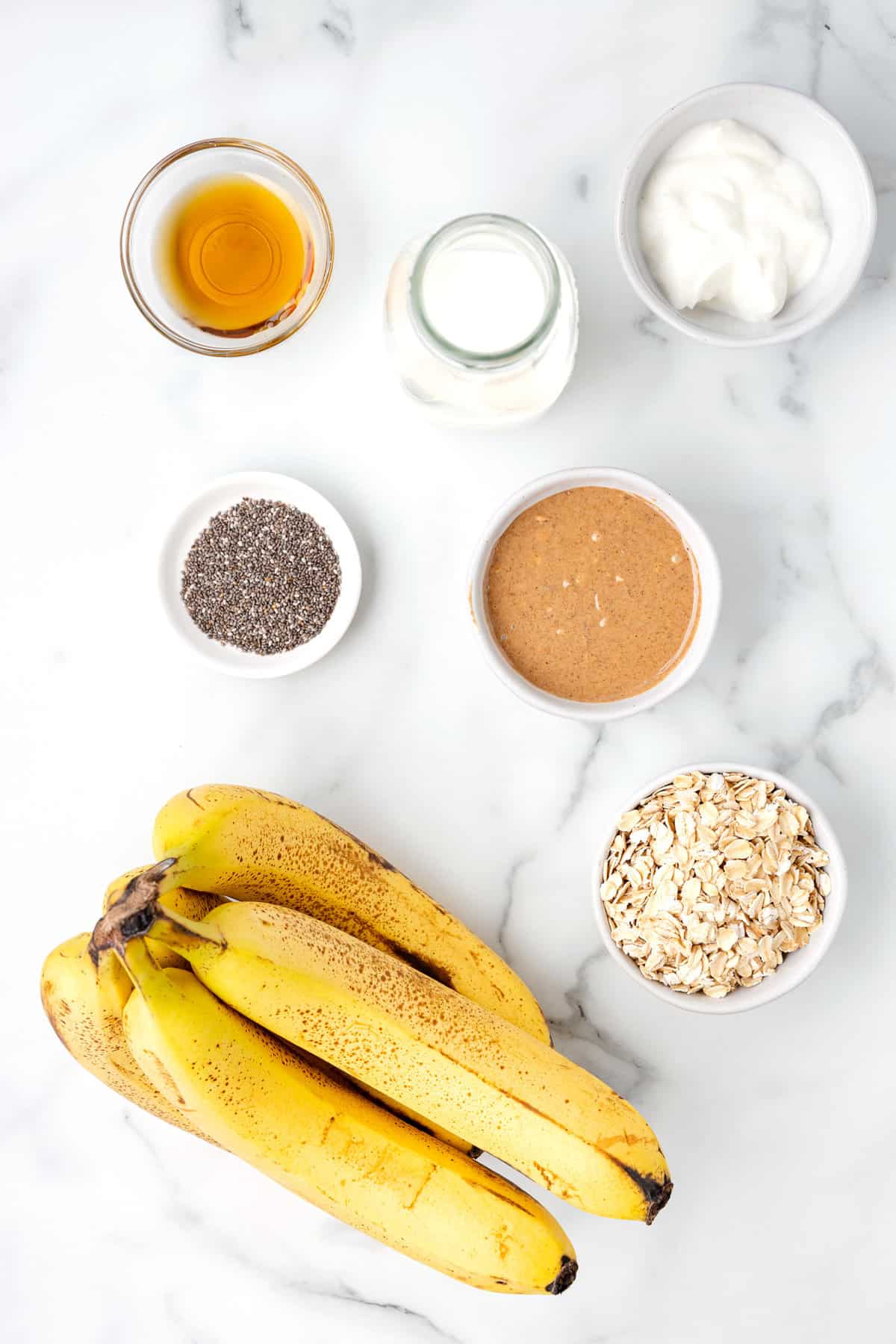 Ingredients needed for recipe, including bananas.