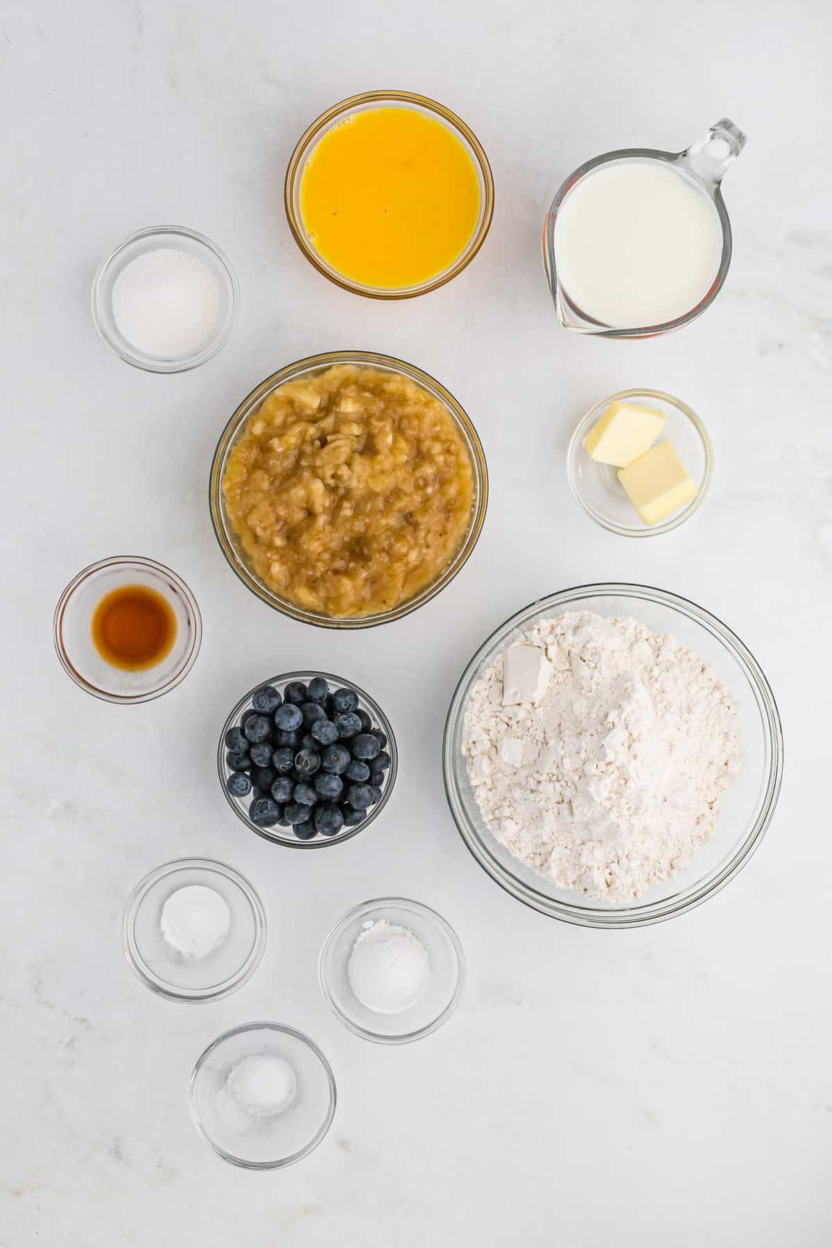 Ingredients needed, including bananas and blueberries.