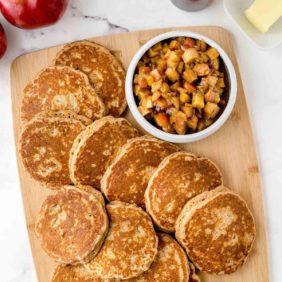 Apple quinoa pancakes on a platter.