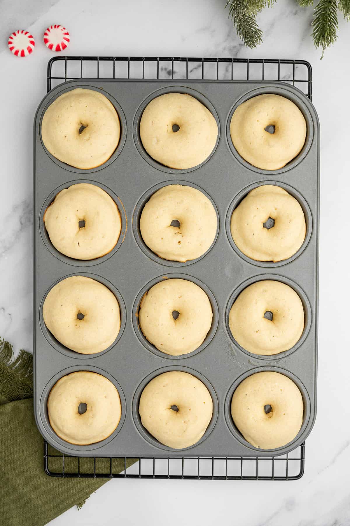 Baked donuts in donut pan.