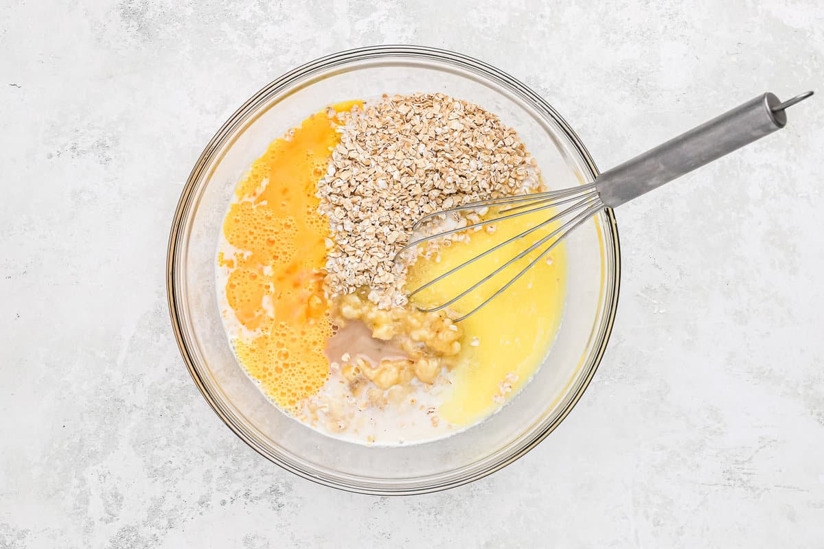 Wet ingredients in a bowl.