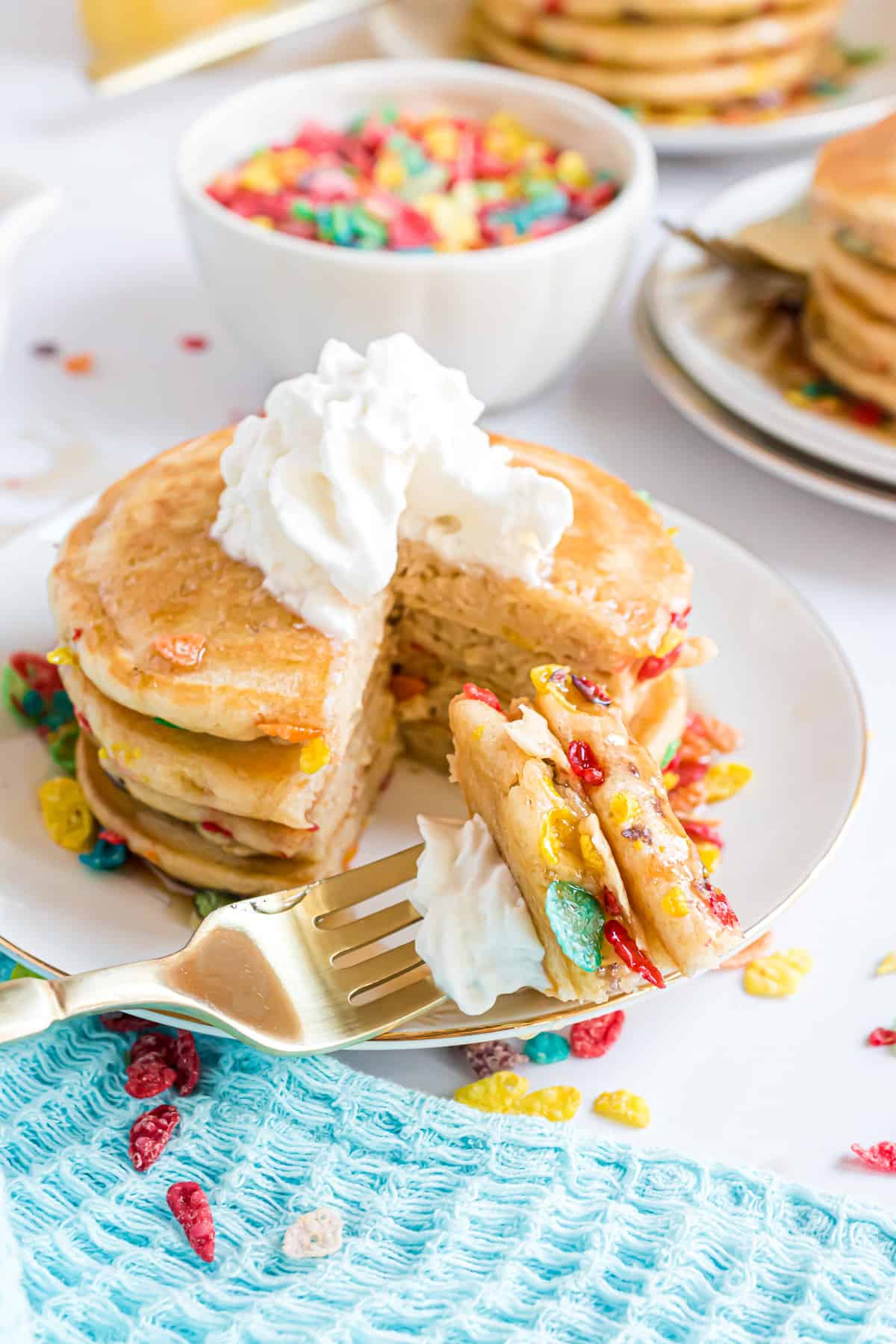 Stack of pancakes, cut to show texture.