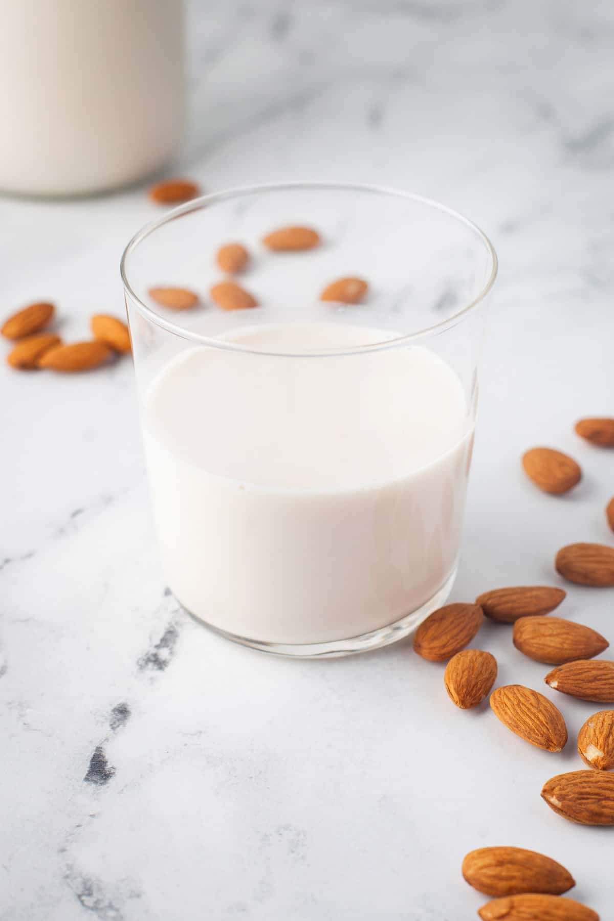 Almond milk in a glass.