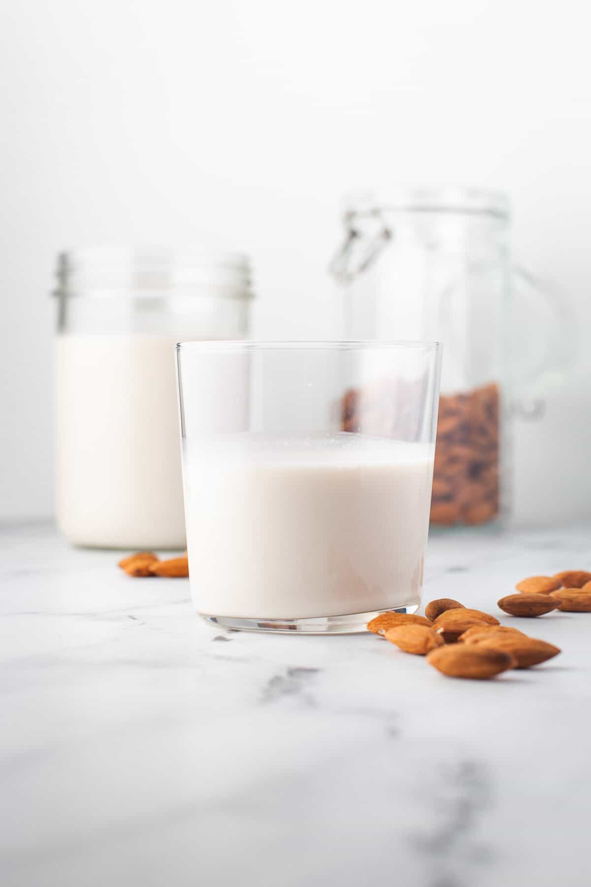 Almond milk in a glass.