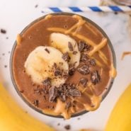 Chocolate peanut butter smoothie with banana.