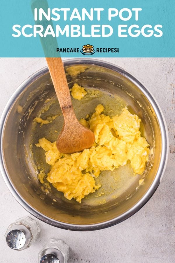 Eggs, text overlay reads "instant pot scrambled eggs."