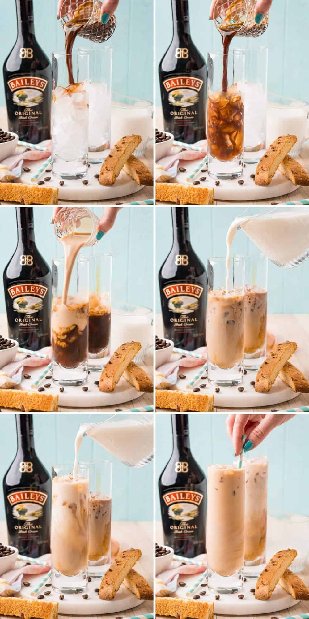 Steps to making the iced latte.