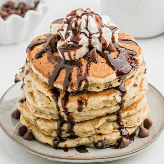 Banana Chocolate Chip Pancakes • Pancake Recipes