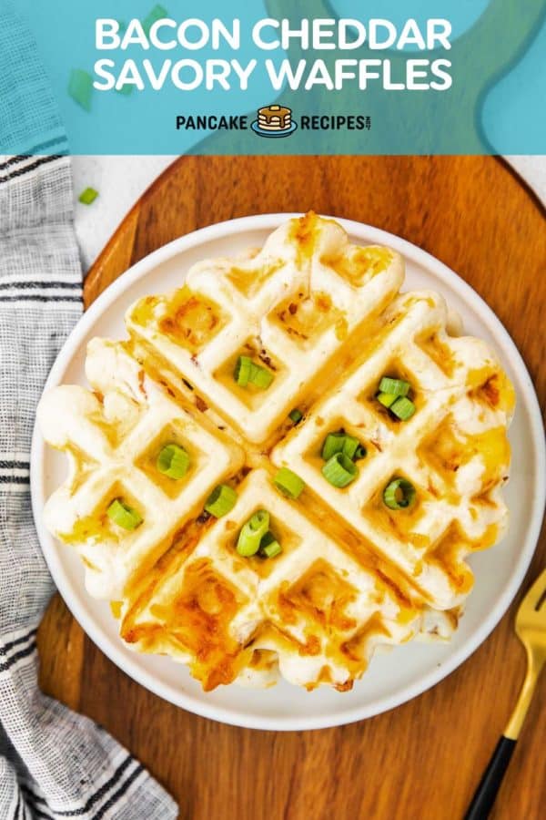 Bacon cheddar savory waffles pinterest graphic.